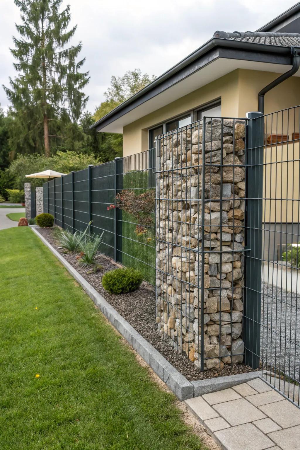 Gabion walls combine industrial strength with natural beauty.