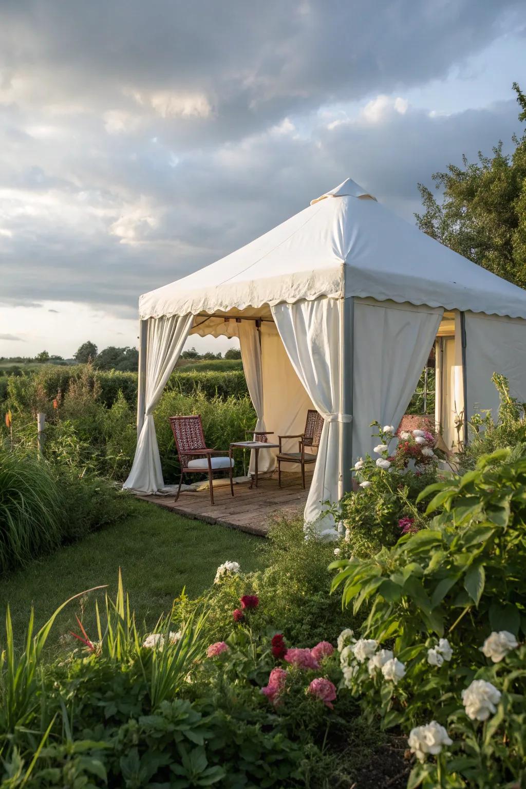 A pop-up canopy provides a quick and flexible garden room option.