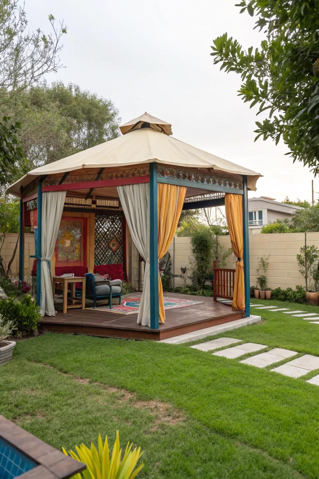Canvas drop cloths offer a versatile and customizable gazebo roof.