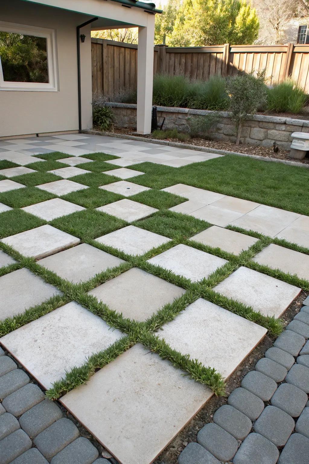 Checkerboard patterns create a striking visual effect.