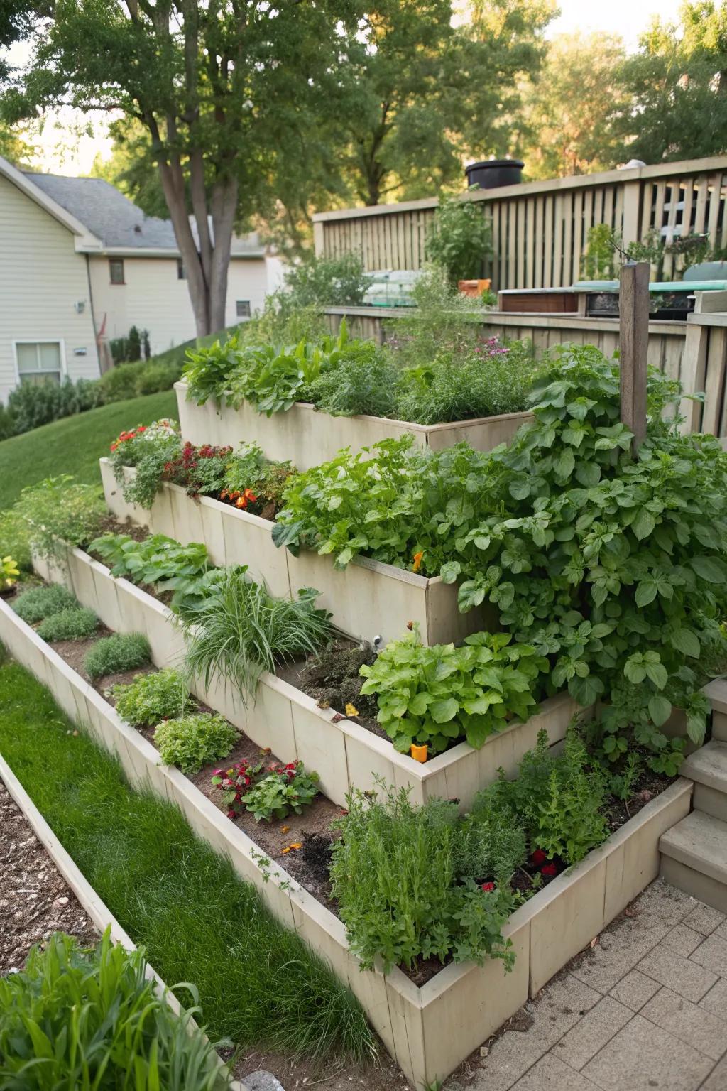 Edible plants bring function and freshness to your garden tiers.