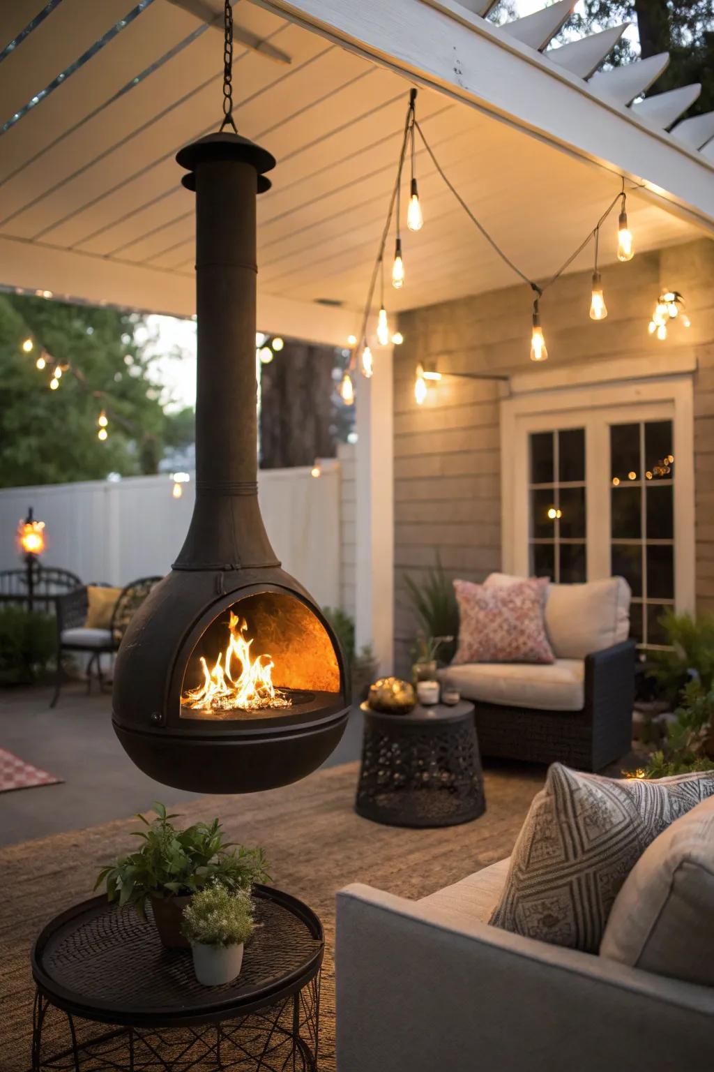Make a bold statement with a suspended chiminea.