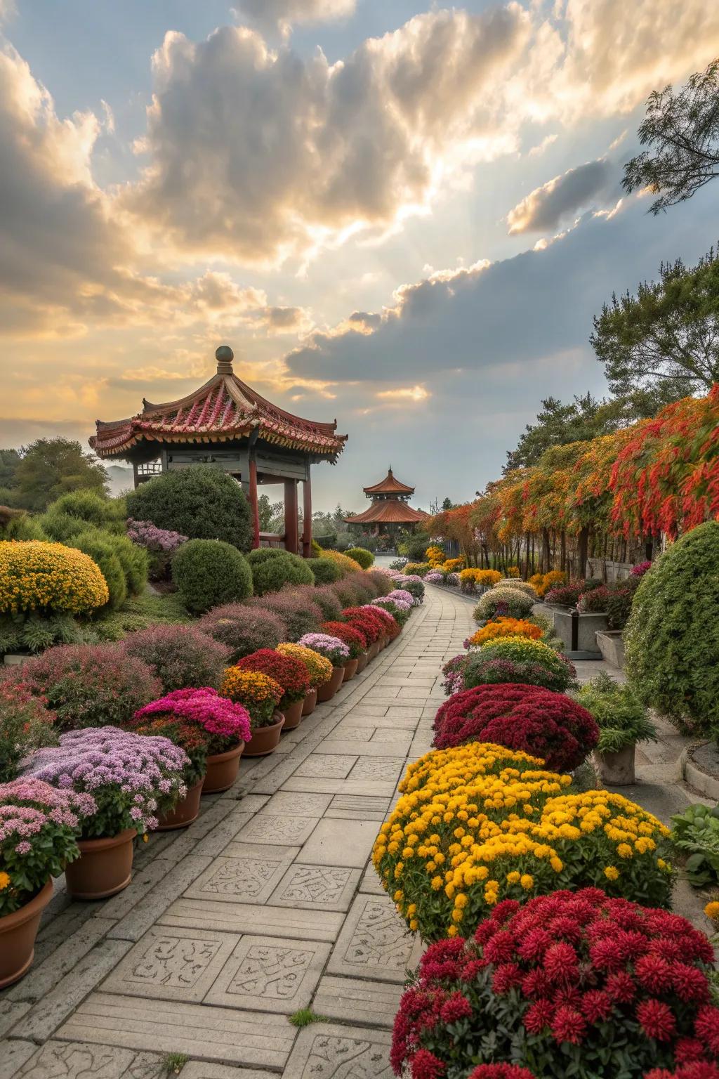 A seasonal plant palette keeps the garden colorful all year.