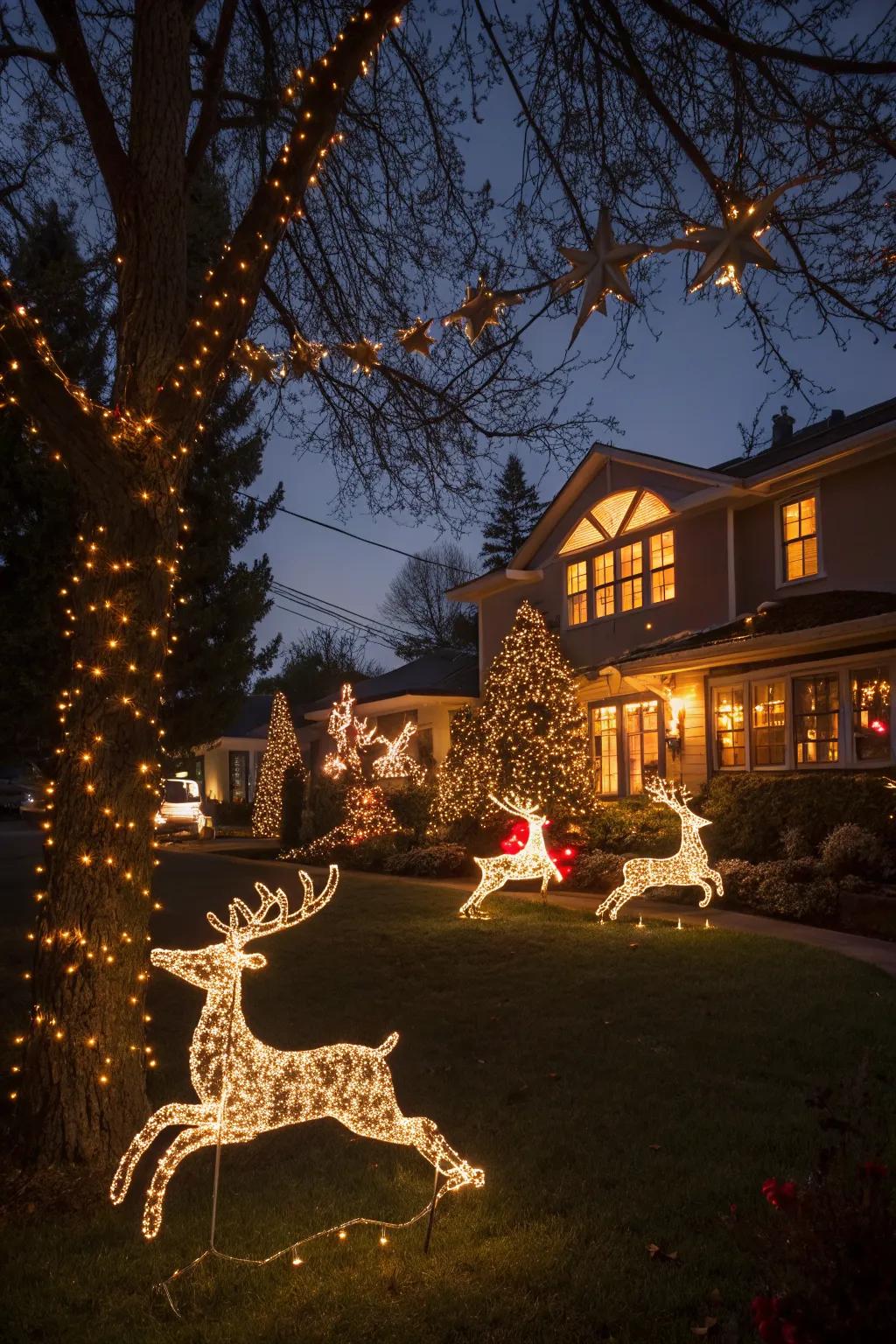 Moving light displays add dynamic charm and captivate passersby.
