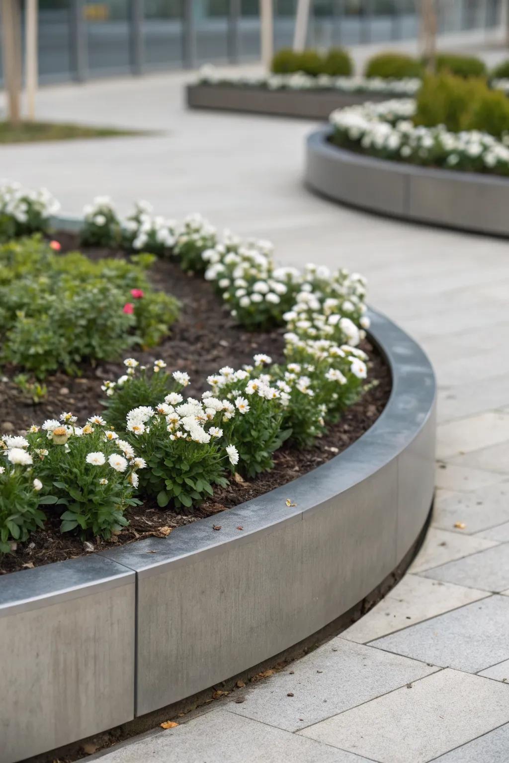 A minimalist and modern circular flower bed design.