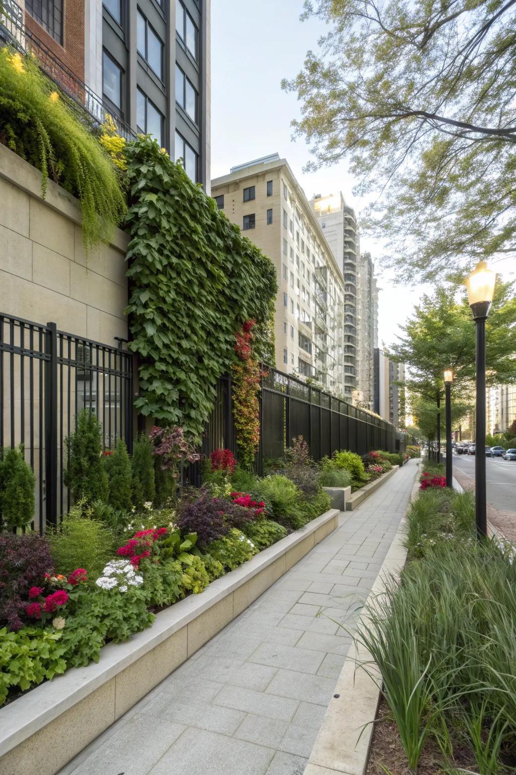 A vertical garden enhancing a city front yard's greenery.