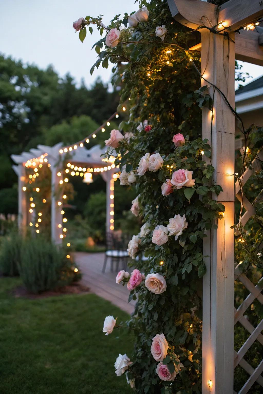 Illuminate your garden with a trellis that includes lighting for evening enjoyment.