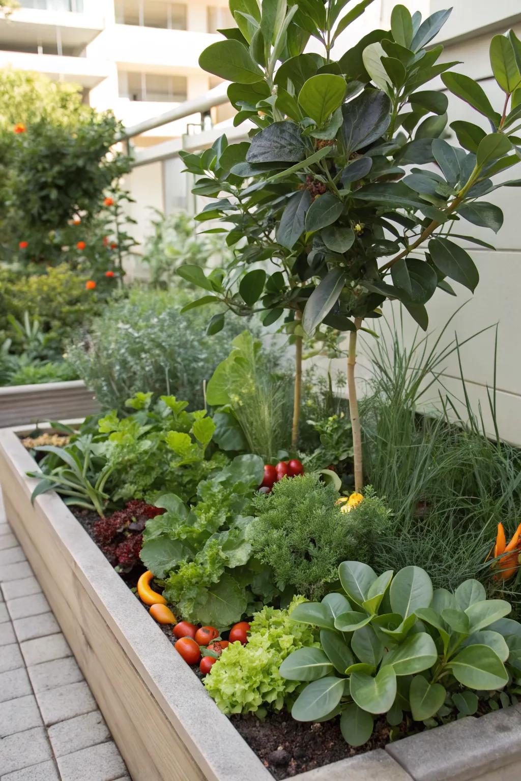 Clusia combined with edibles offers beauty and bounty.