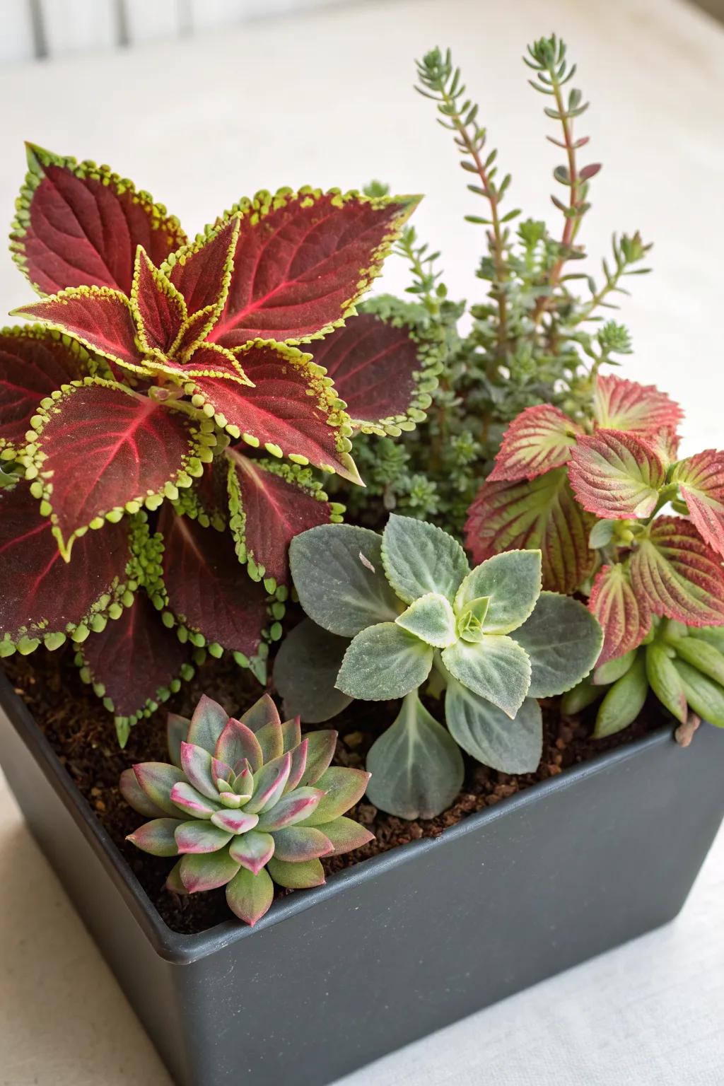 Intriguing Textures with Coleus and Succulents