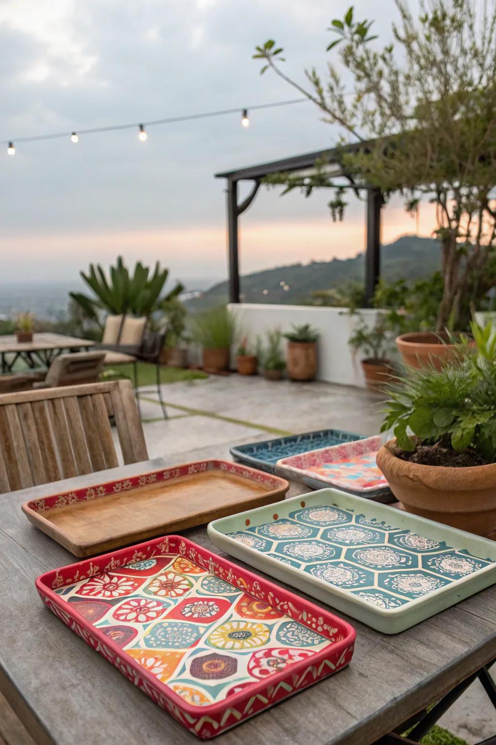 Patterned trays serve up color and style.