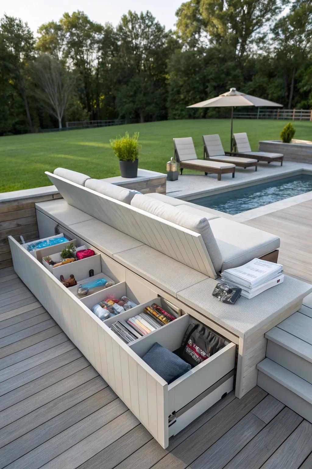 Smart storage keeps the deck organized and clutter-free.