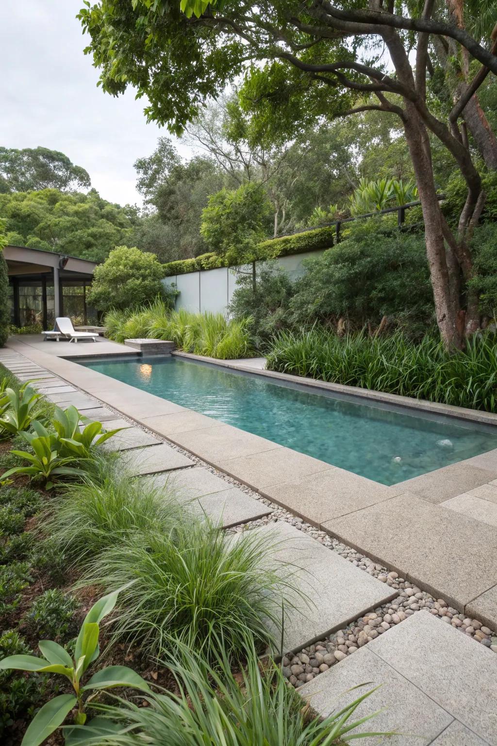 Choose eco-friendly permeable concrete for a sustainable poolside solution.