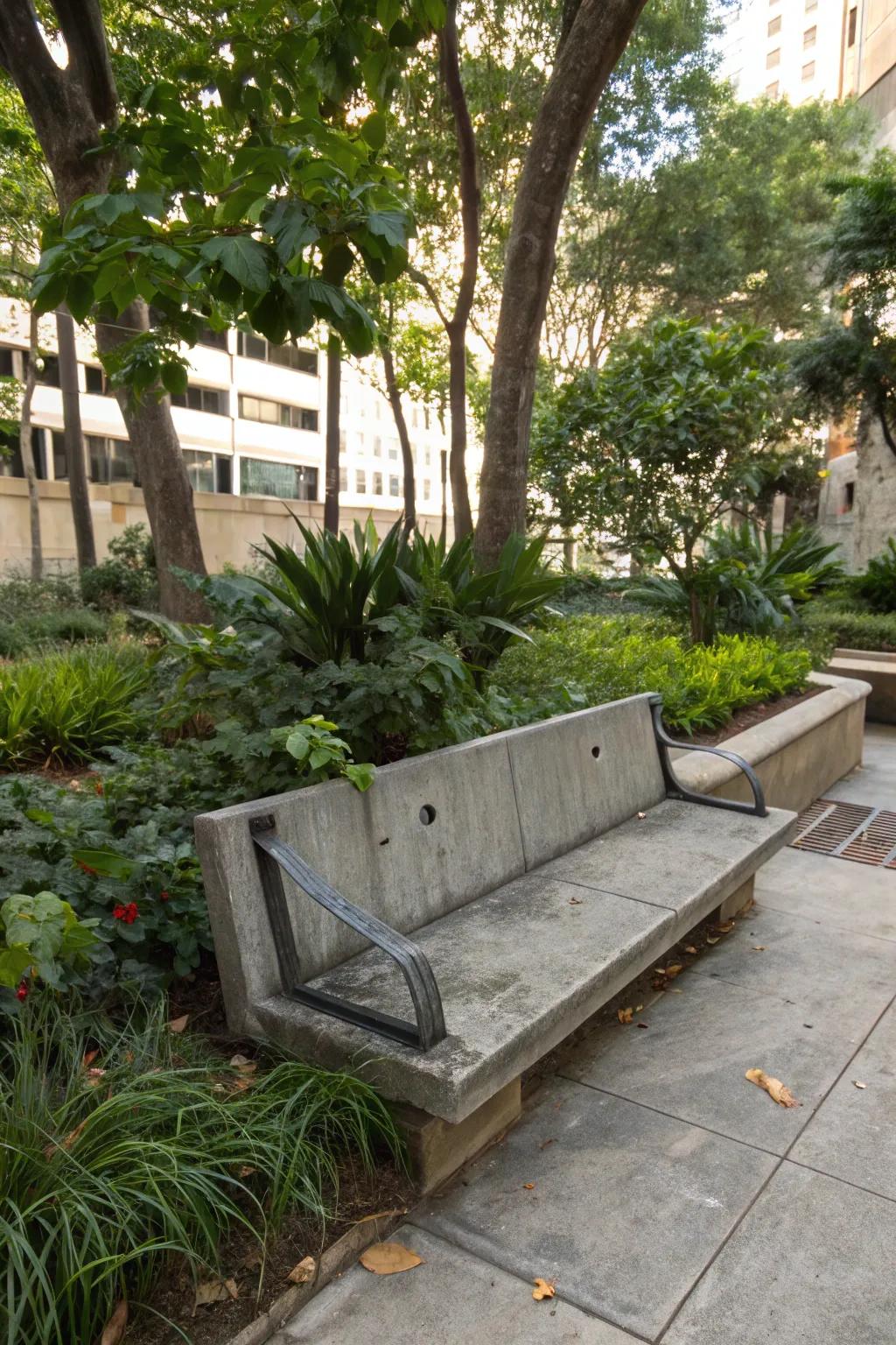 An industrial edge brings urban flair to this concrete bench design.