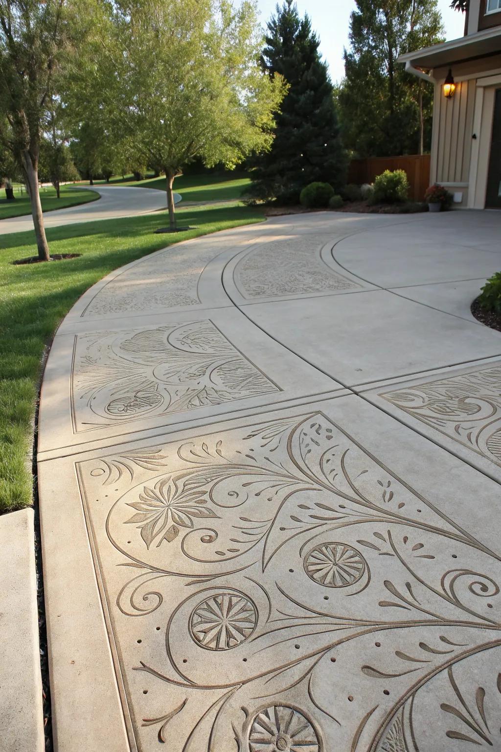 Engraved designs turn driveways into stunning artistic canvases.