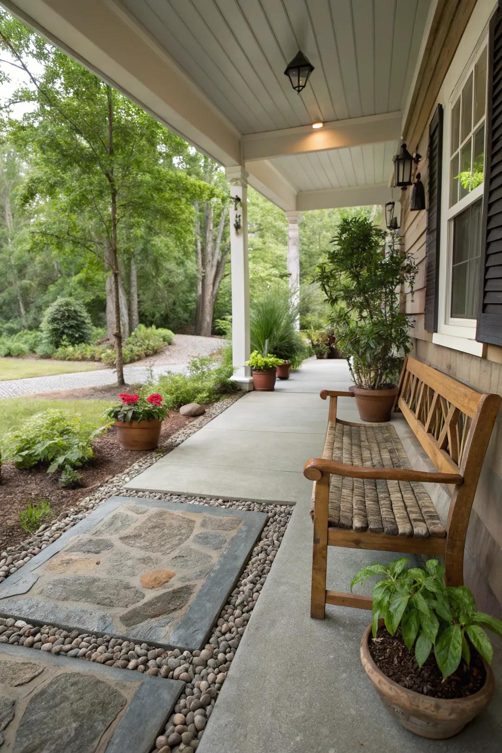 Gravel inlays add texture and interest to your porch.
