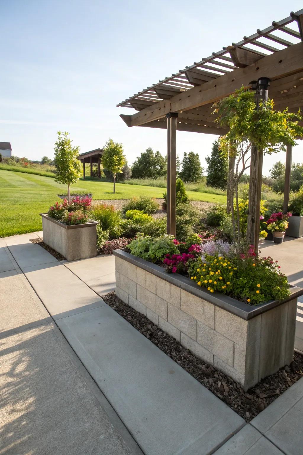Blend nature and structure with built-in planters.