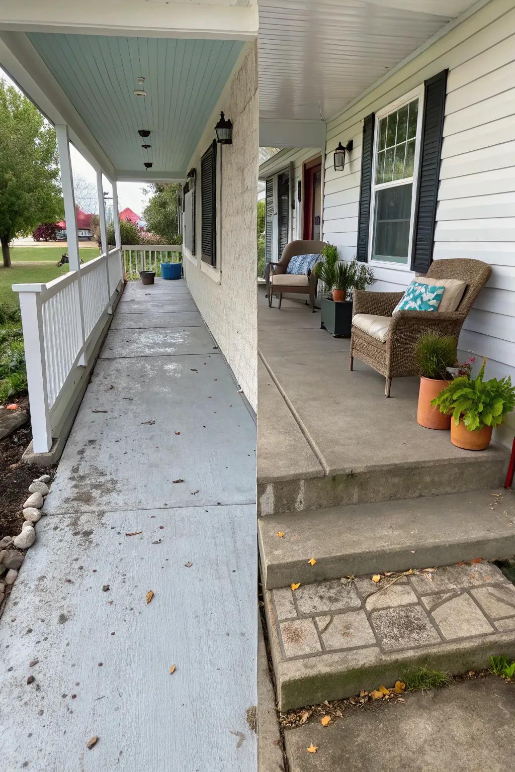 Concrete porch transformed from plain to stunning.