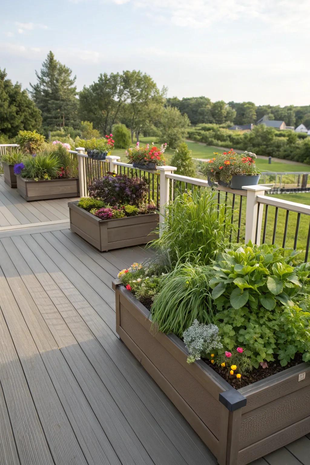 Planter boxes help organize and beautify deck spaces.