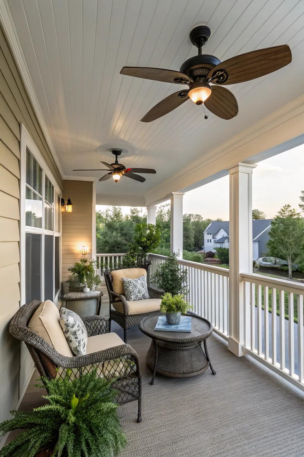 Install a ceiling fan to keep your balcony breezy and cool.