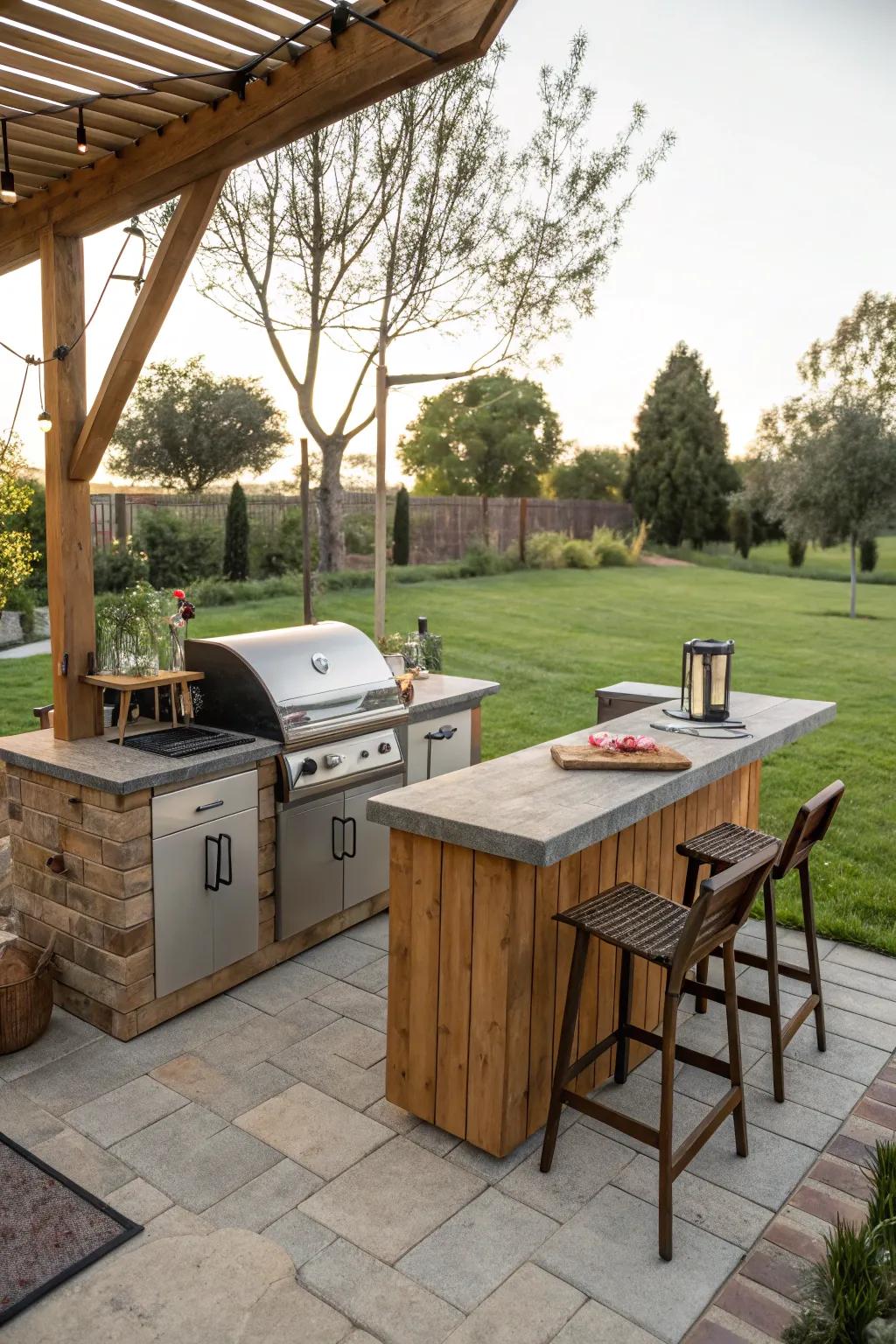 An outdoor kitchen is a must for BBQ enthusiasts.