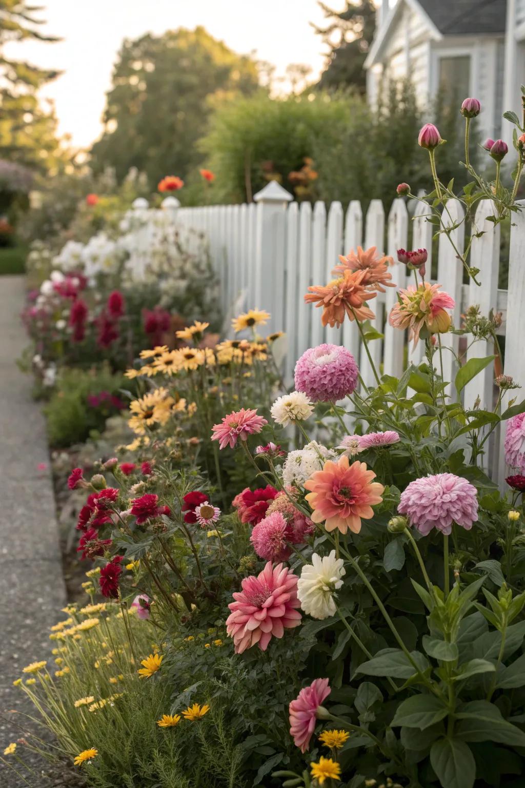 Seasonal flowers ensure vibrant color changes in corner gardens.