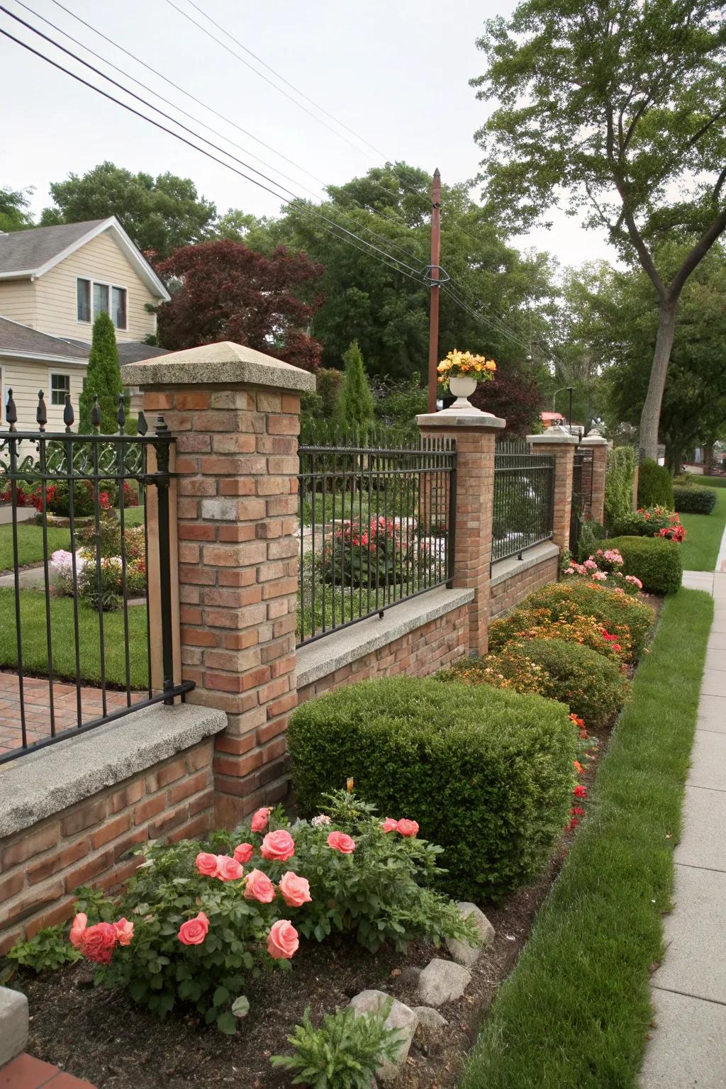 Stone and brick fences offer durability and timeless beauty.