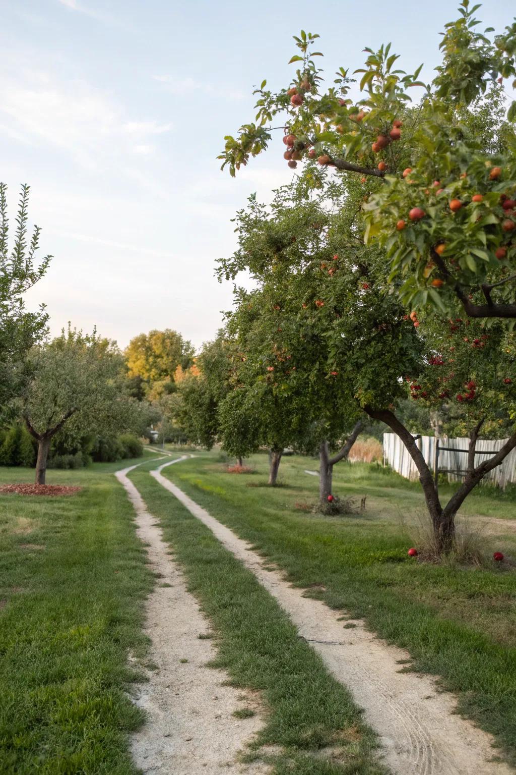 A charming corner lot orchard providing both beauty and bounty.