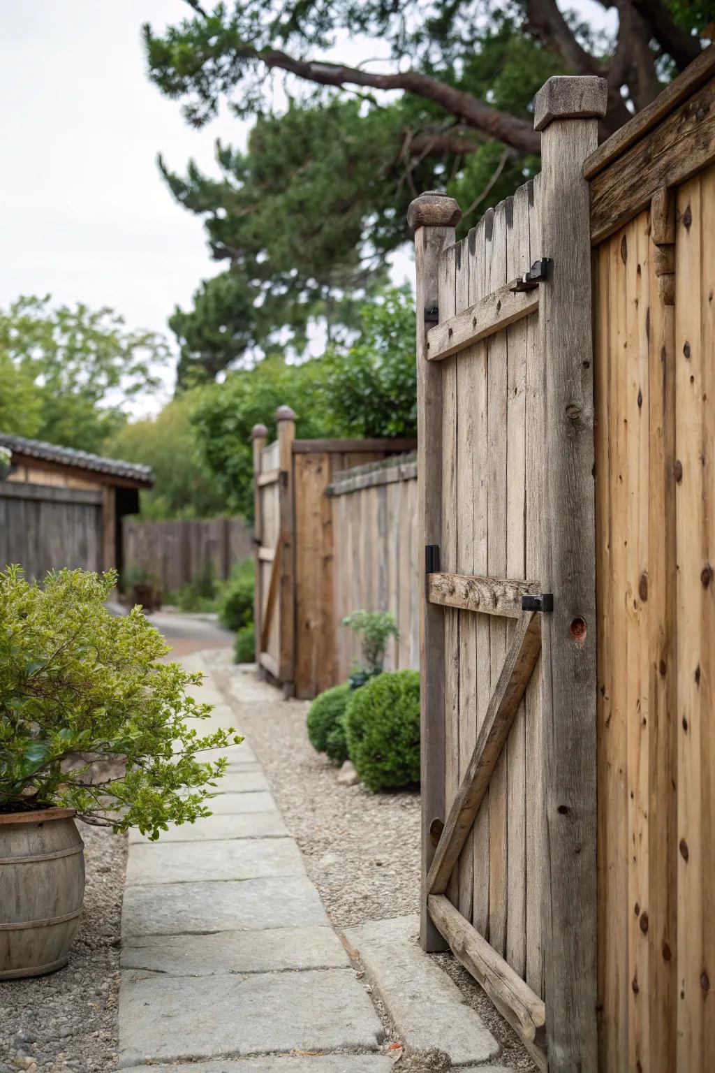 Reclaimed wood fences bring history and warmth.