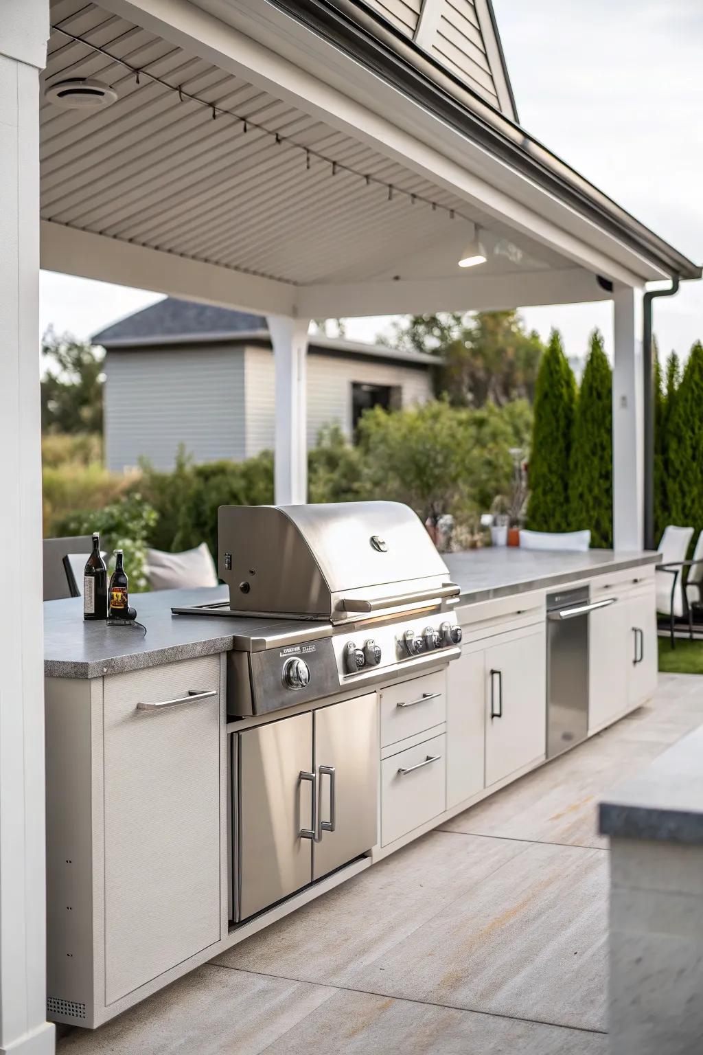 A minimalist grilling station with cleverly hidden features.