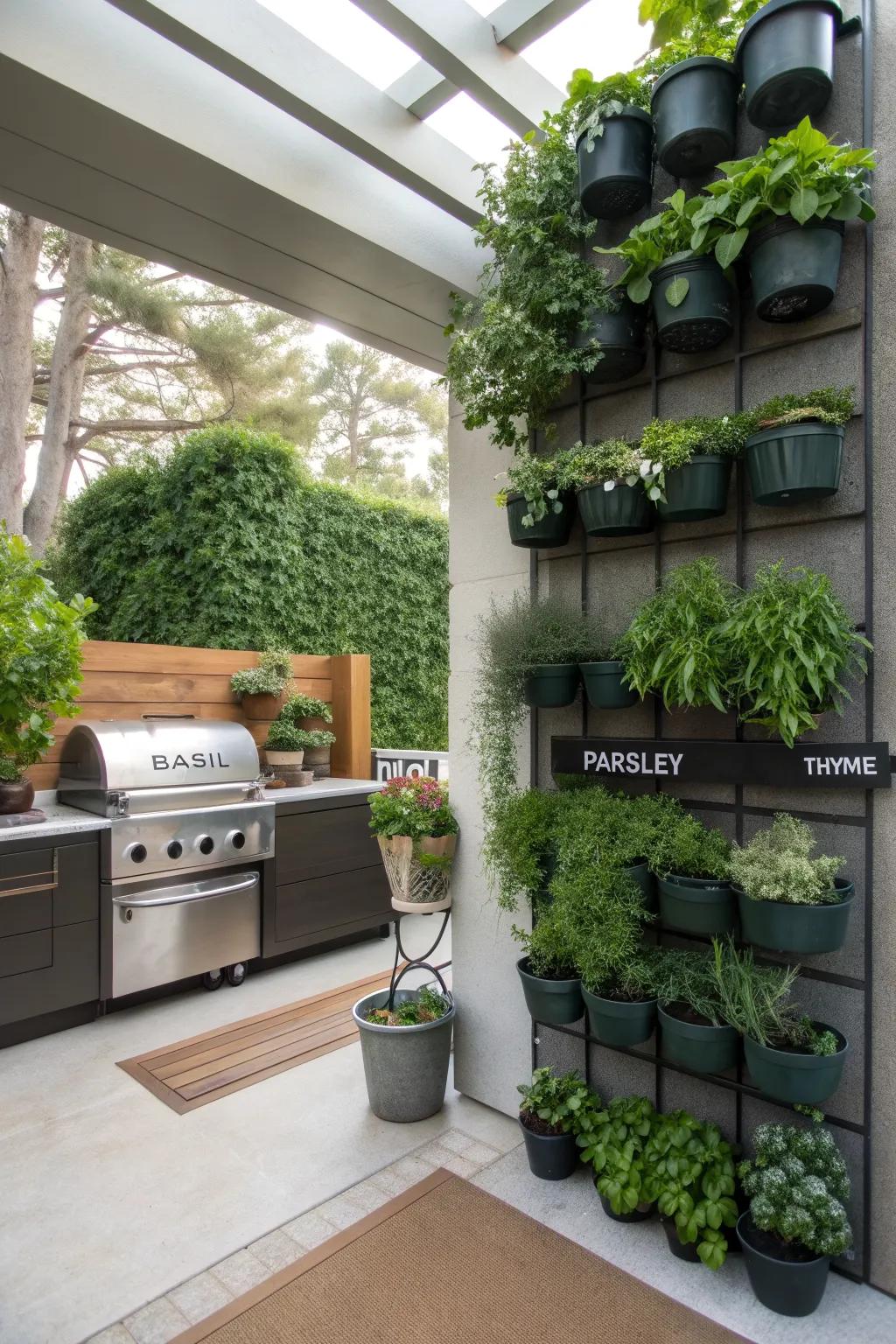 A vertical herb garden brings freshness and greenery to your kitchen.