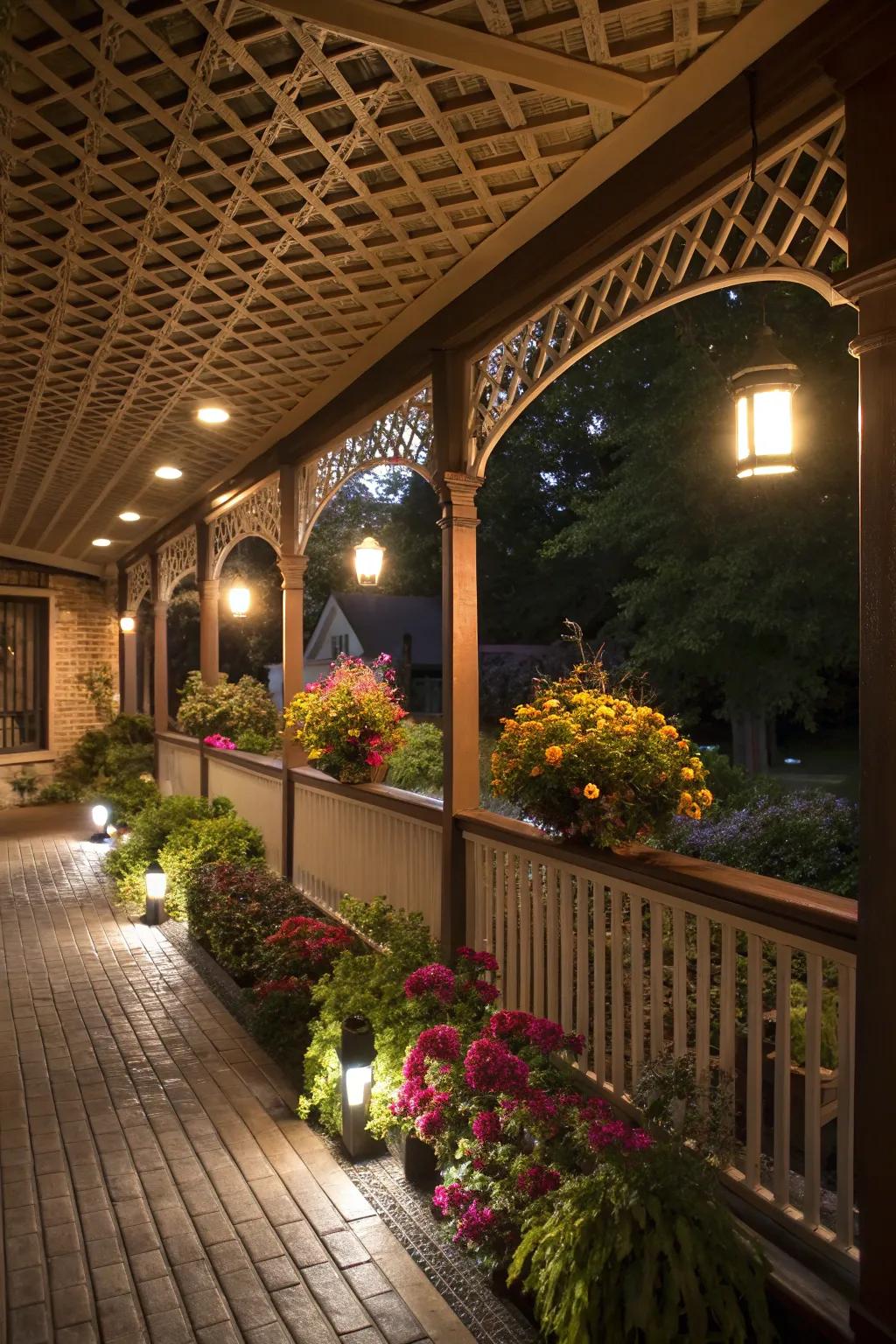 Spotlights create drama and depth on your porch.