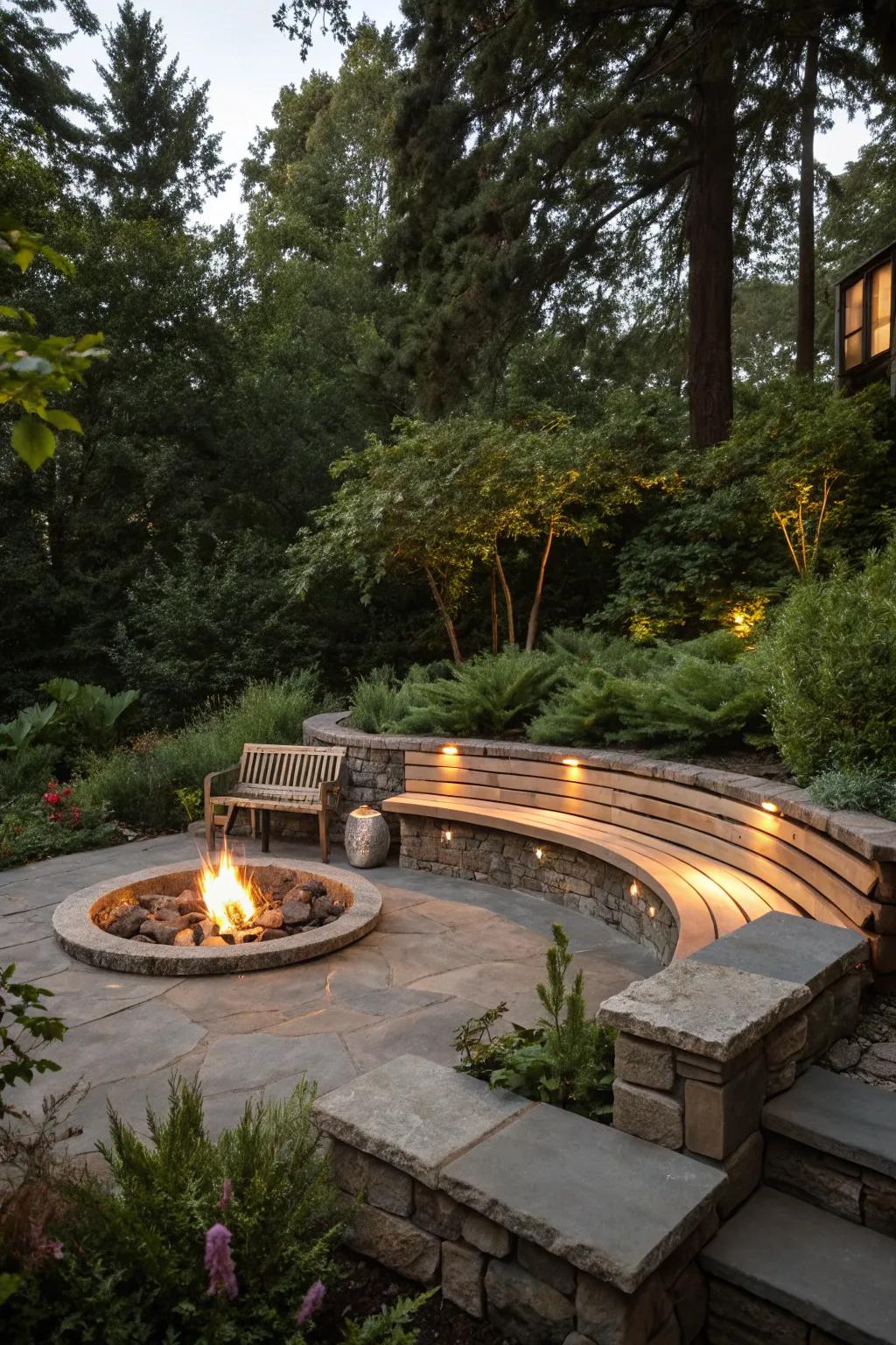 Built-in benches offer practical and stylish seating.