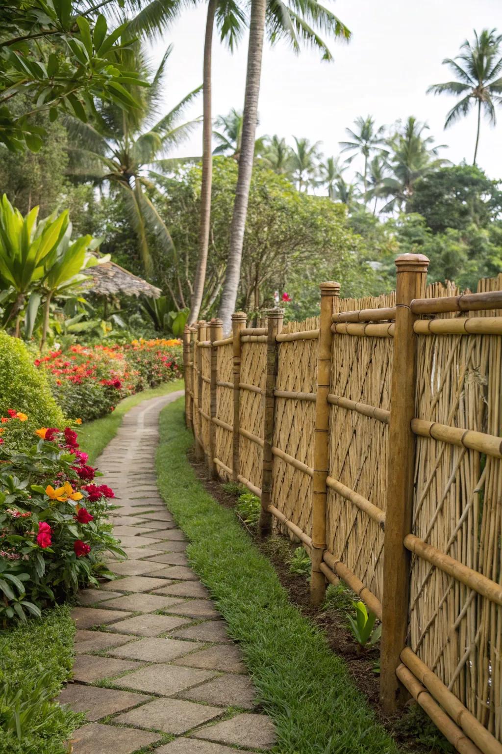 Bamboo offers an eco-friendly and tropical touch to the craftsman fence.
