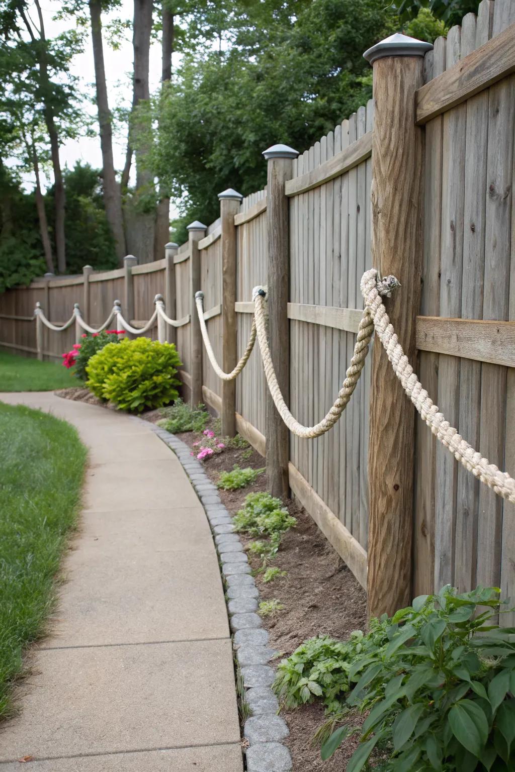 Get creative with a nautical-themed rope and wood fence.