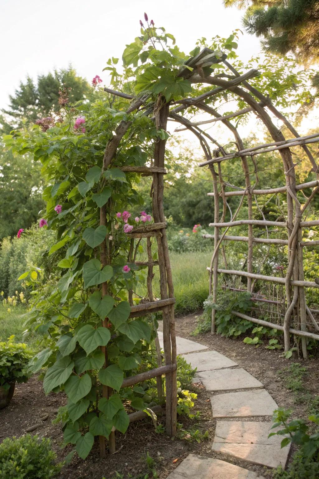 Craft a natural trellis for your garden's climbing plants.