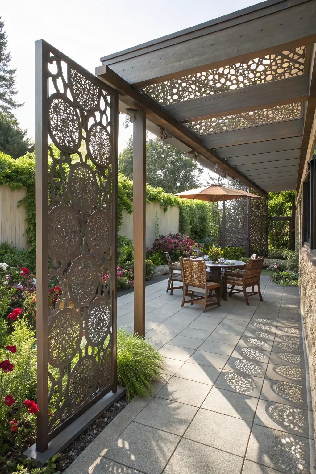 Artistic shade panels add a creative flair to shaded areas.