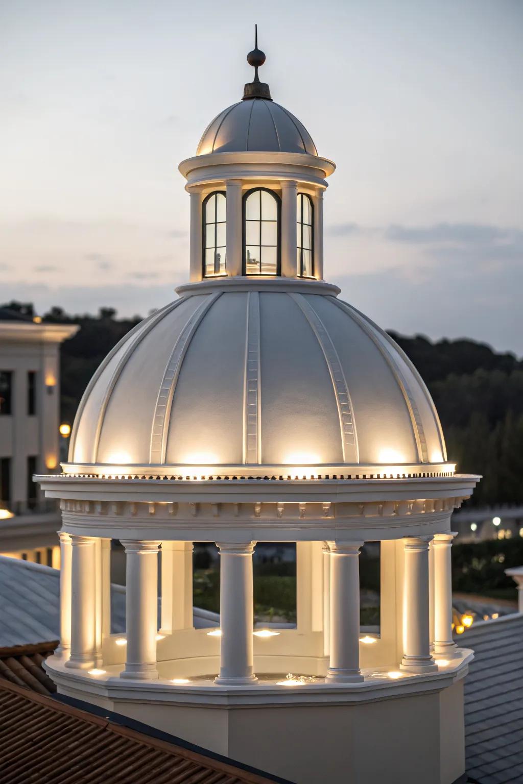 Modern minimalist lighting providing a sleek touch to a cupola.