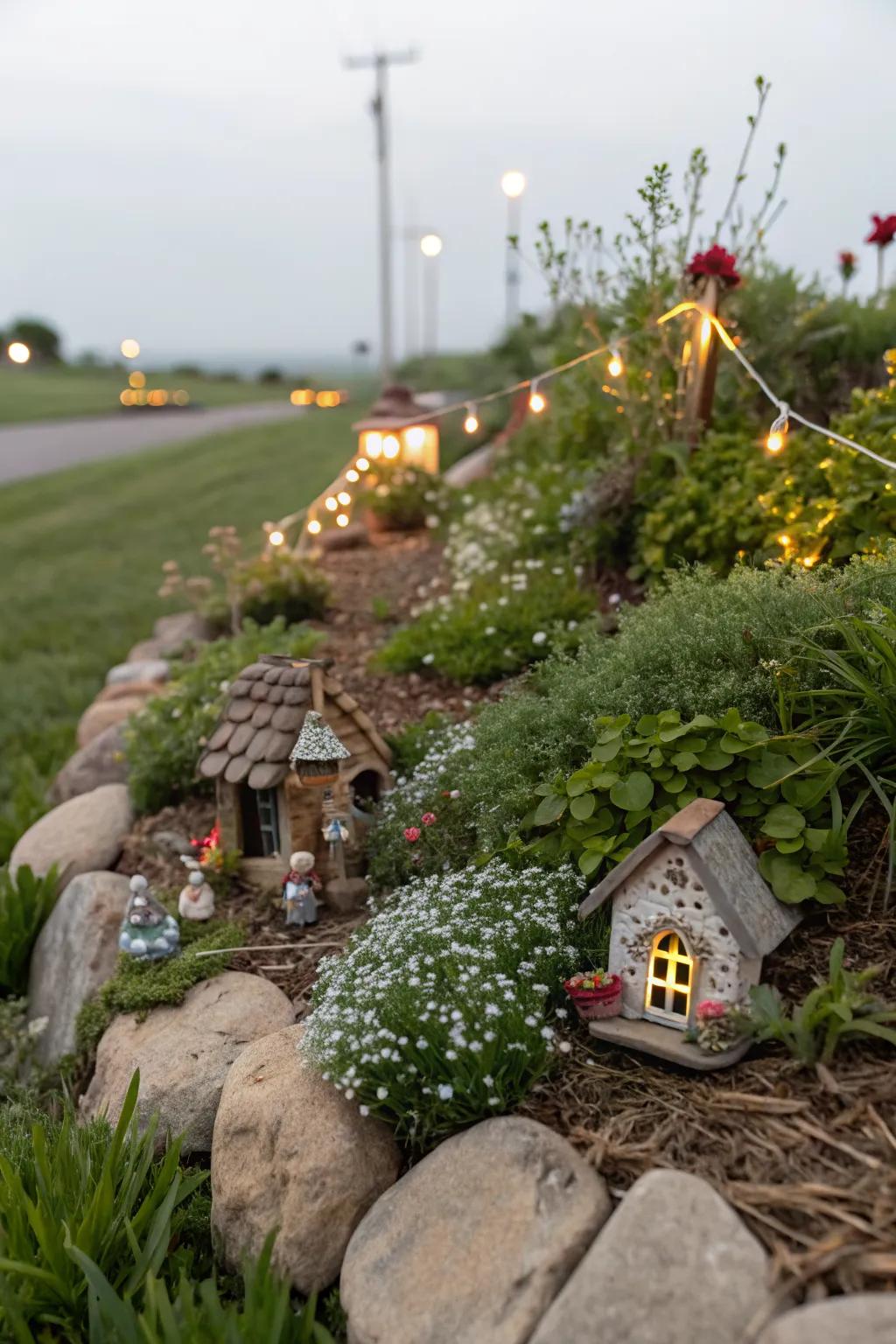 Miniature gardens add a playful and enchanting element to your berm.