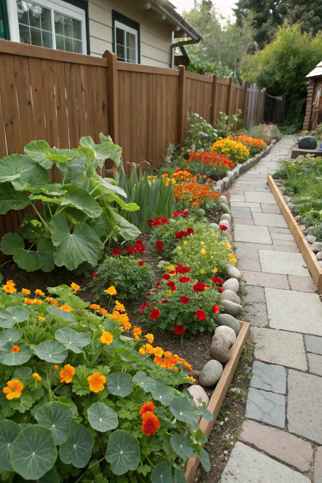 Edible flower borders add color and are a culinary delight.