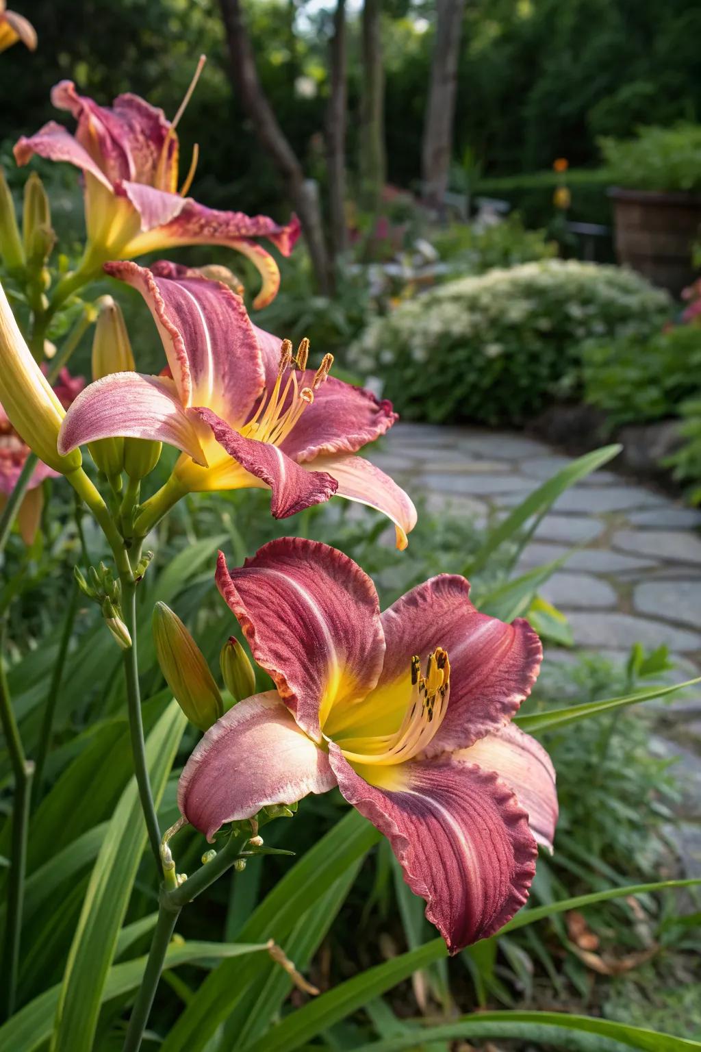Fragrant daylilies offering a sensory garden experience.