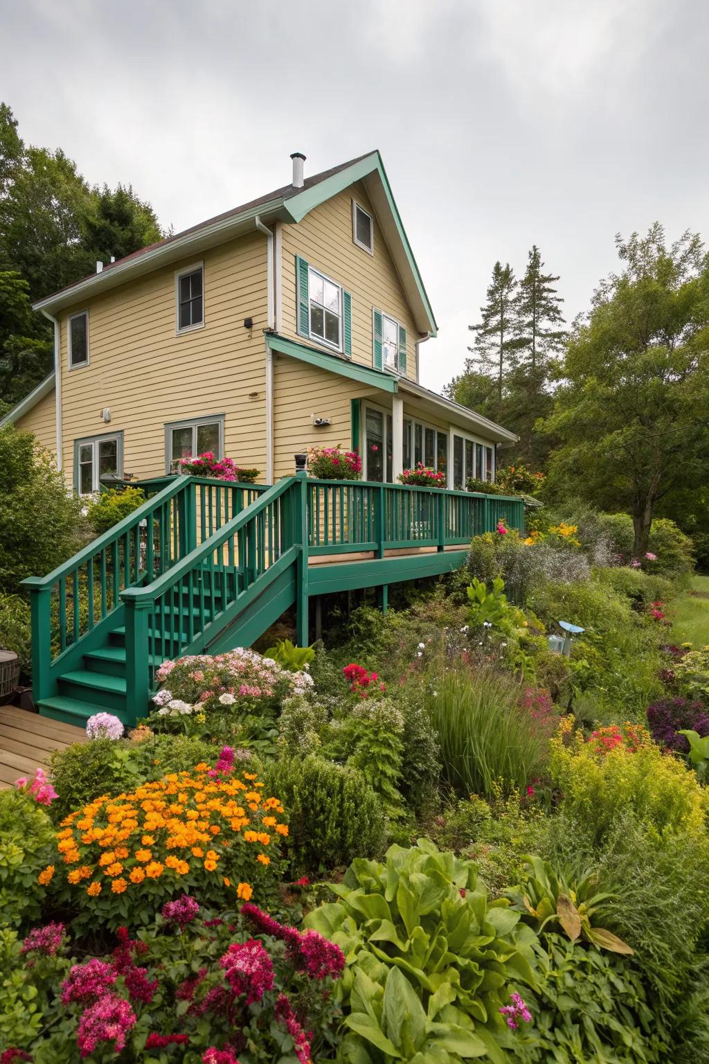 Emerald green decks enhance the natural vibrancy of outdoor spaces.