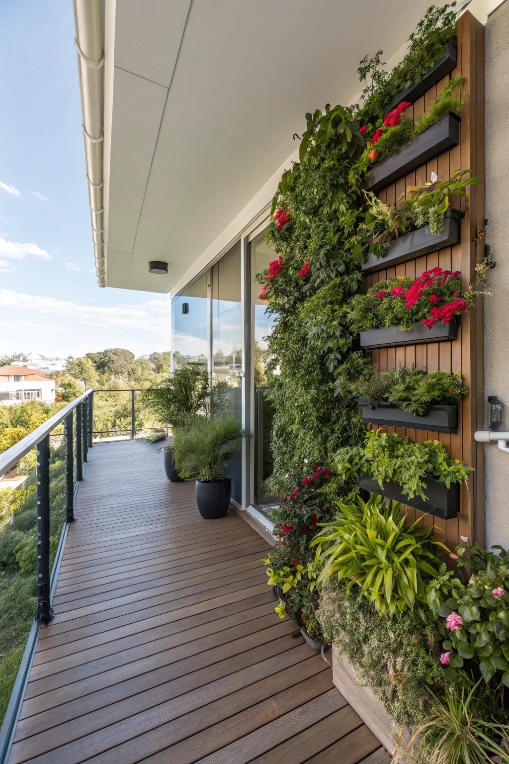 Vertical gardening adding lushness without taking floor space.