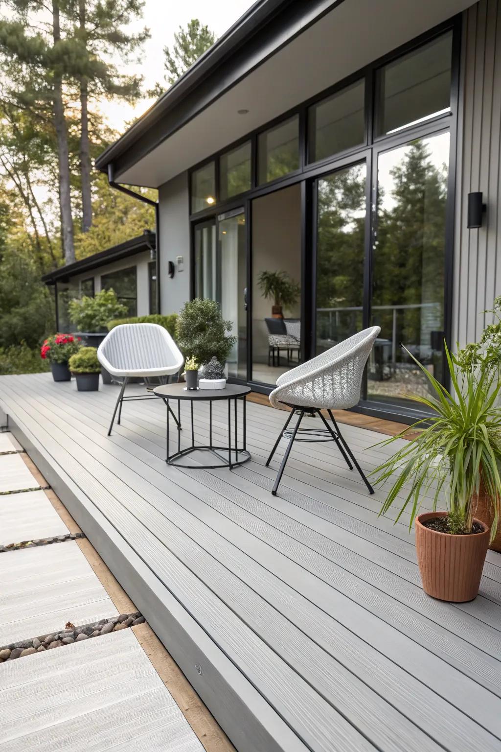 Fiberglass decking offers a sleek, modern aesthetic.