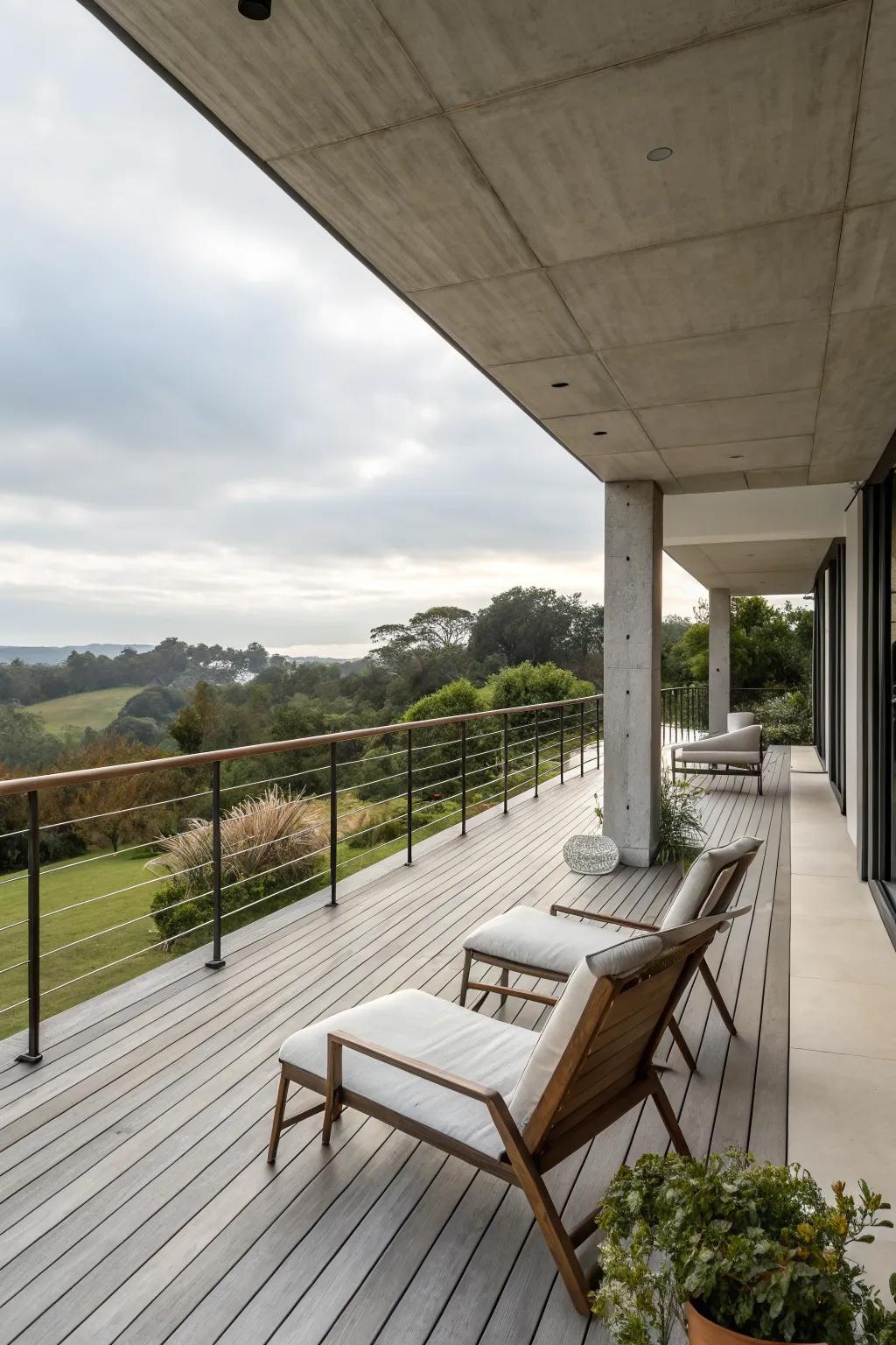 Concrete rails provide a modern, industrial edge.
