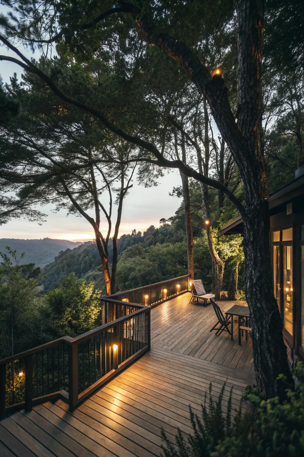 Tree lighting highlights the natural beauty around your deck.