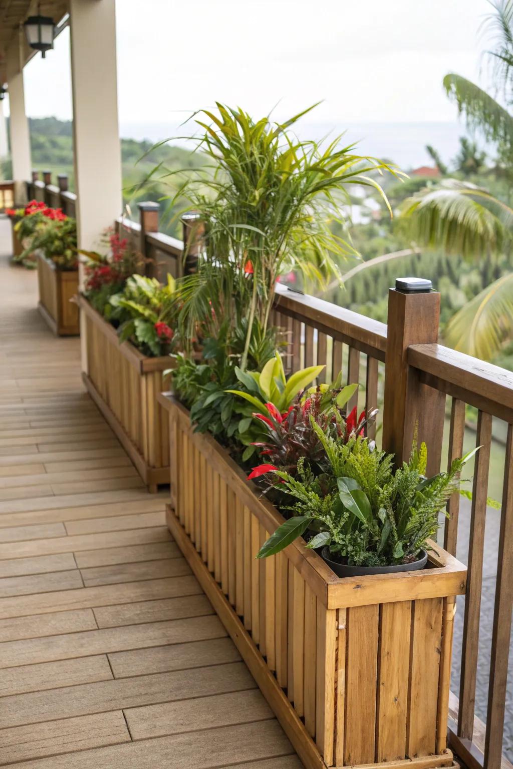 Bamboo planters provide a tropical, eco-friendly appeal