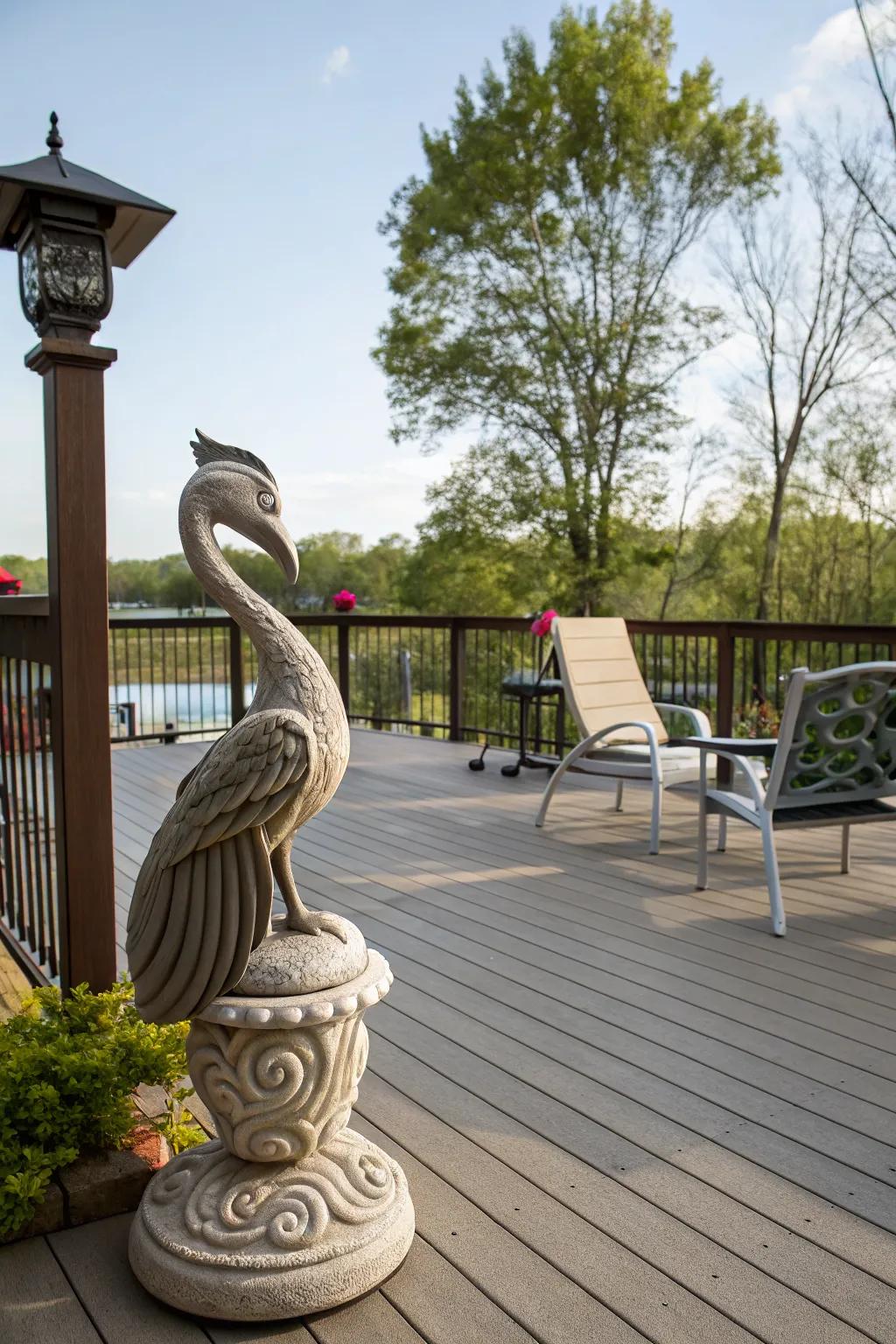 Sculptures add a touch of whimsy and art.
