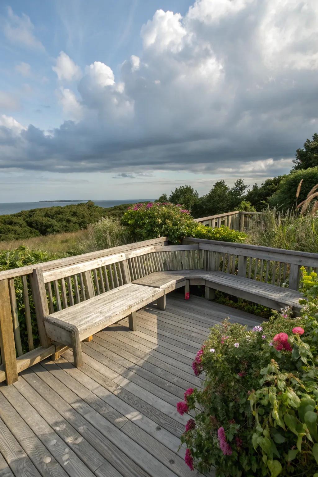 Wraparound benches offer generous seating and conversation flow.