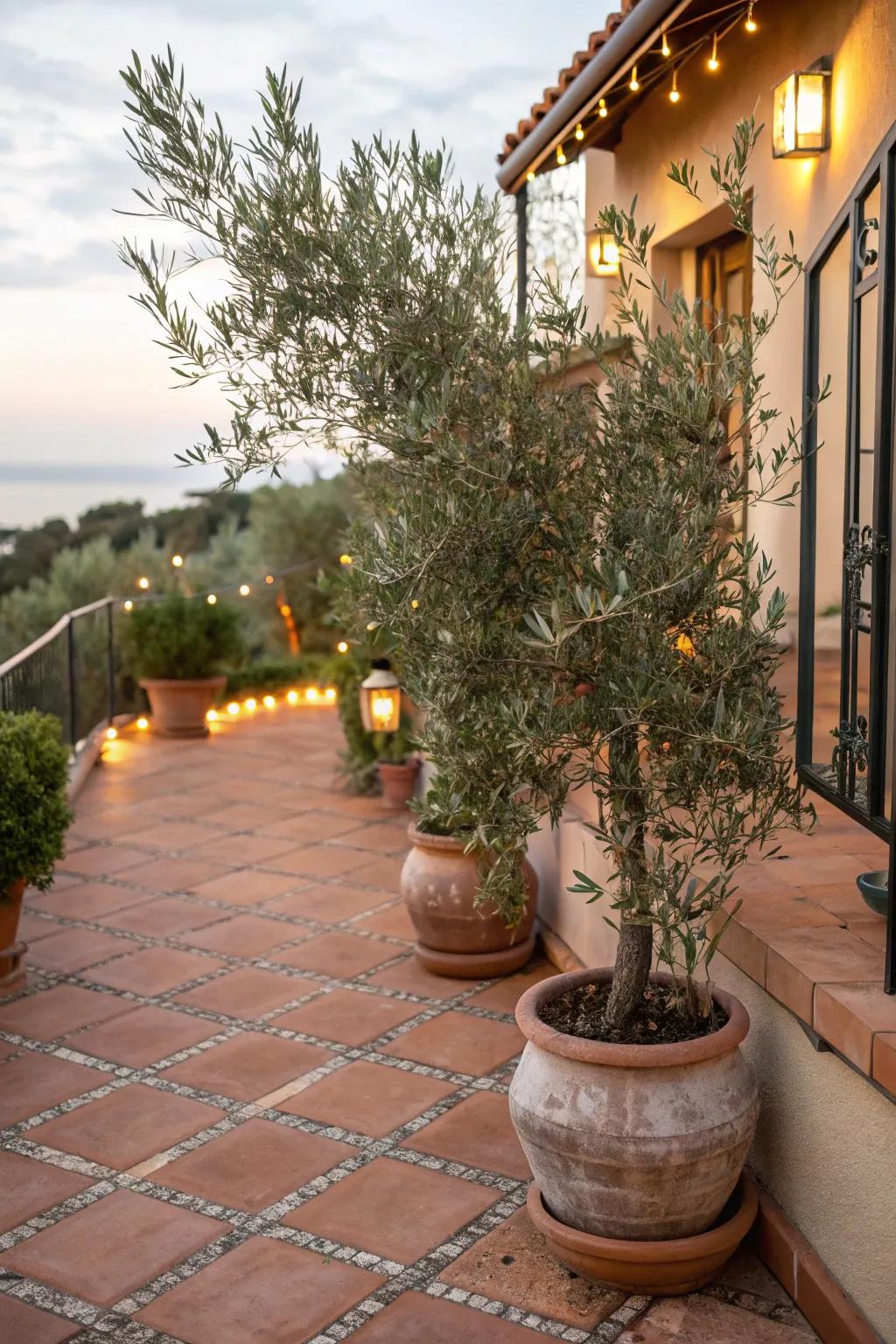 Terracotta tiles create a Mediterranean escape.