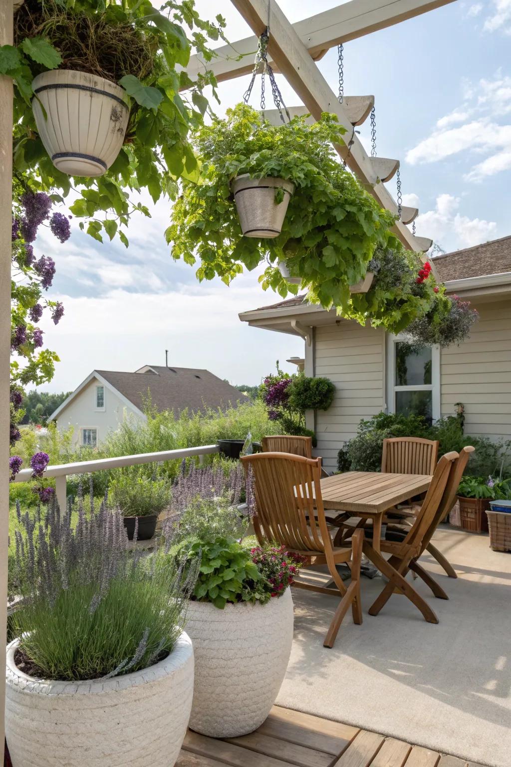 Bug-repelling plants like lavender and citronella help keep pests at bay.